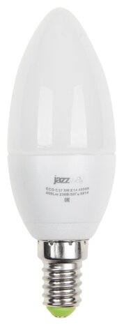 Лампа светодиодная PLED-ECO 5Вт C37 свеча 3000К тепл. бел. E14 400лм 220-240В JazzWay 1036834A (1 шт)