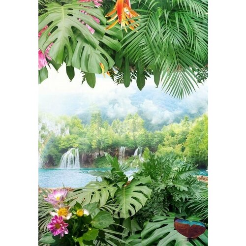 Моющиеся виниловые фотообои Тропики и водопад, 200х290 см моющиеся виниловые фотообои тропики и водопад 250х280 см