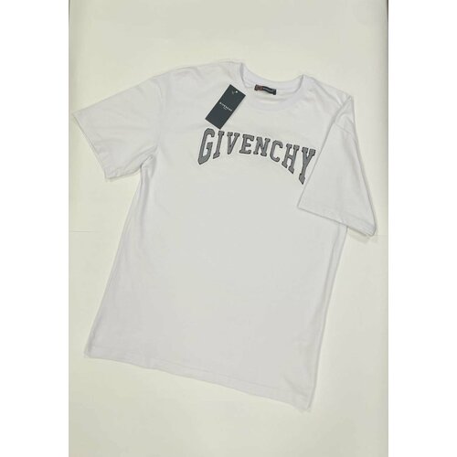 Футболка GIVENCHY, свободный силуэт, круглый вырез, принт надписи, размер S, белый