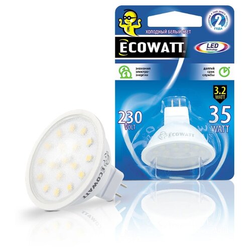 фото Лампа светодиодная Ecowatt GU10, MR16, 3.2Вт