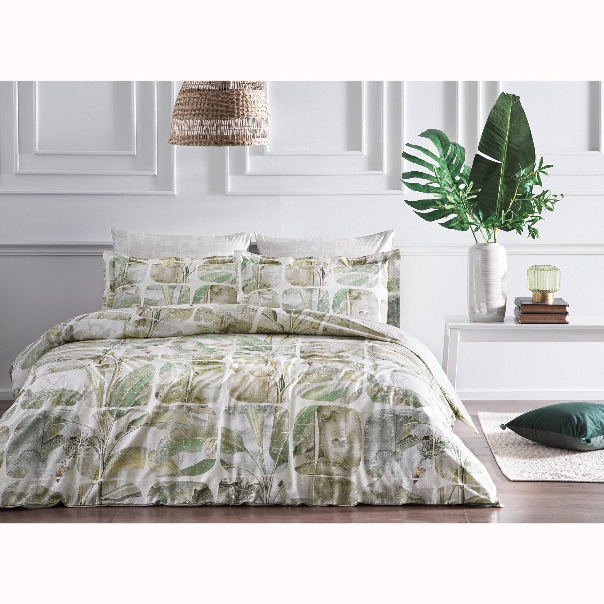 Комплект постельного белья Linens Saten Clover, сатин, евро (макси), зелeный