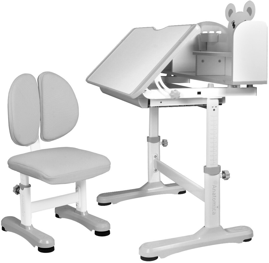 Комплект Anatomica Umka XL парта + стул + надстройка + выдвижной ящик + подставка для книг, серый - фотография № 3
