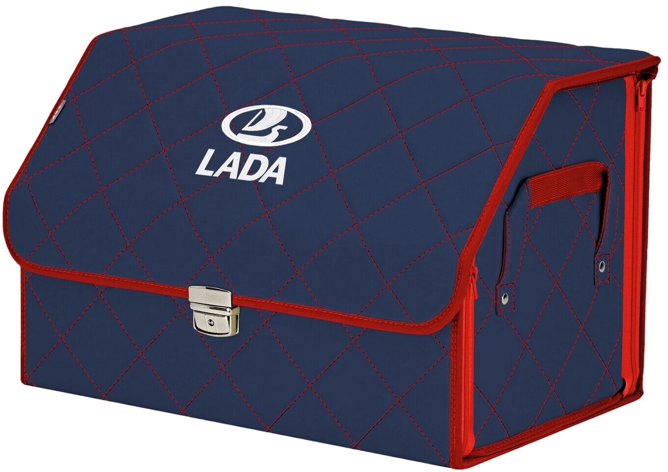 Органайзер-саквояж в багажник "Союз Премиум" (размер L). Цвет: синий с красной прострочкой Ромб и вышивкой LADA (лада).