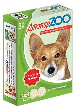 Кормовая добавка Доктор ZOO для собак Со вкусом печени и биотином , 90 таб.