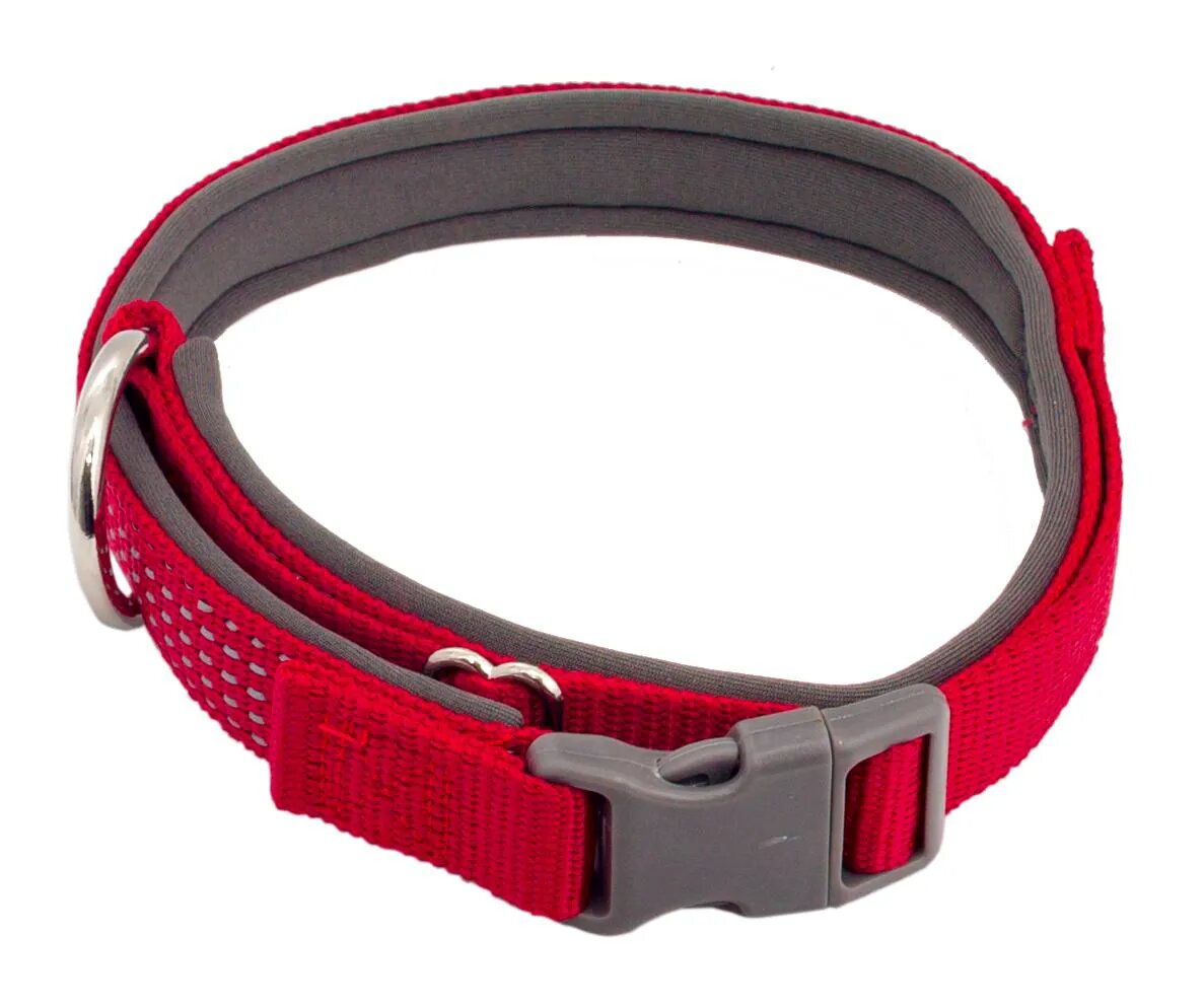 Ошейник для собак светоотражающий Каскад Premium неопреновая подкладка красный 30 мм 58 – 75 см (1 шт)
