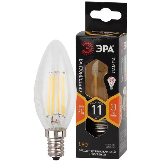 Светодиодная лампа Эра филаментная F-LED B35-11w-827-E14 B35 11Вт свеча E14 тепл. бел. Б0046985