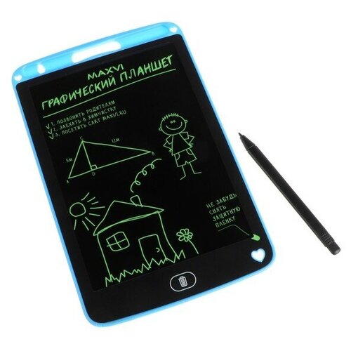 Графический планшет для рисования и заметок LCD Maxvi MGT-01, 8.5”, угол 160°, CR2016, синий