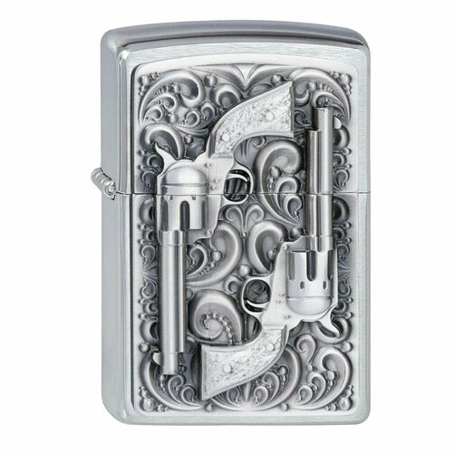 Зажигалка бензиновая Zippo 2001654 Revolver Emblem Brushed Chrome бензин для зажигалок топливо для заправки zippo