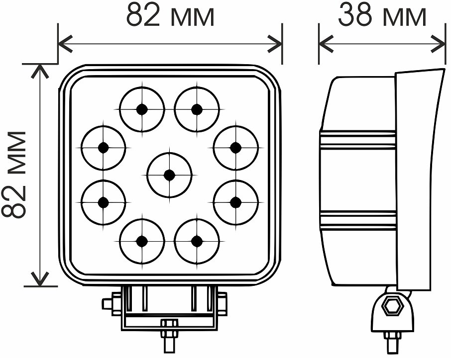 Светодиодная фара WL-132S (дальн свет кв мет корп 9 LED по кругу 27W)