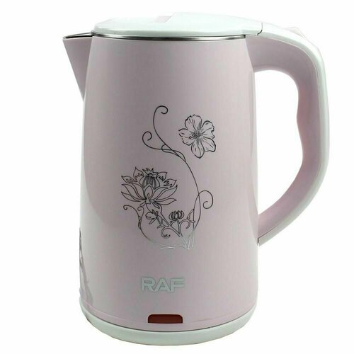 Чайник пластиковый электрический 25 Л Двойные стенки рисунок цветок белый на розовом фоне RAF R7835 160000₽