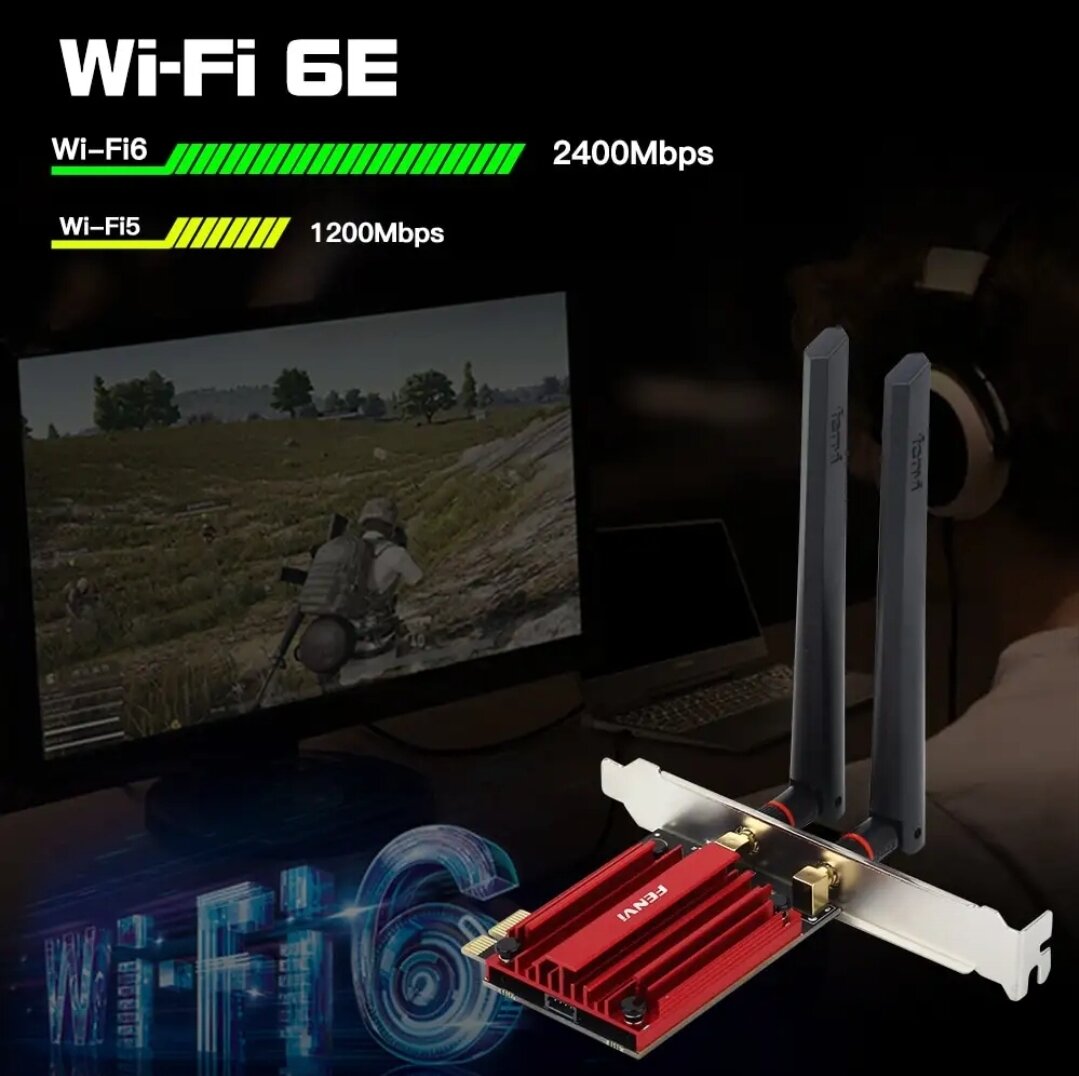 Двухдиапазонный беспроводной Wi-Fi-адаптер Fenvi PCE-AXE3000 Wi-Fi 6E AX210 Bluetooth 53 5374 Mb/s с 2 4 Г 5 ГГц 6 Г Wi-Fi 802 11 AX AC