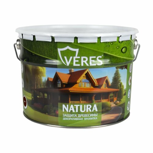 Декоративная пропитка для дерева Veres Natura, полуматовая, 9 л, тик