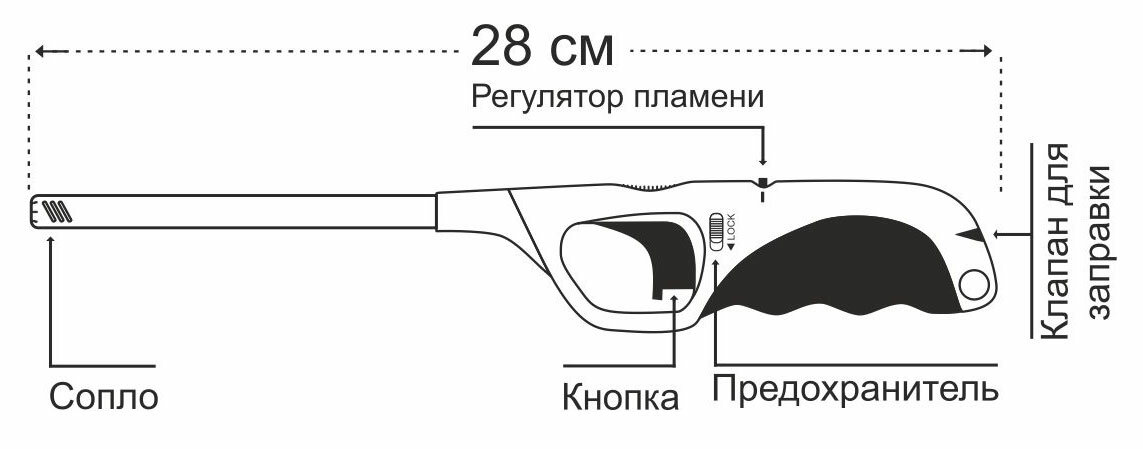 Многоразовая кухонная зажигалка пьезо В1090 желтая - фотография № 2