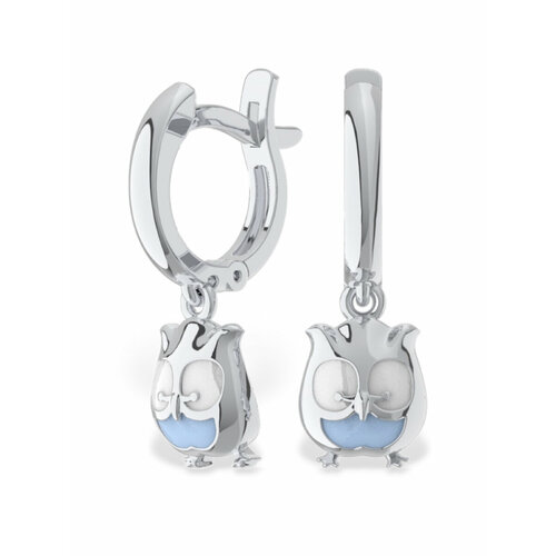 Серьги с подвесками POKROVSKY, серебро, 925 проба, родирование, эмаль, размер 24 мм, длина 2.4 см, серебряный, белый