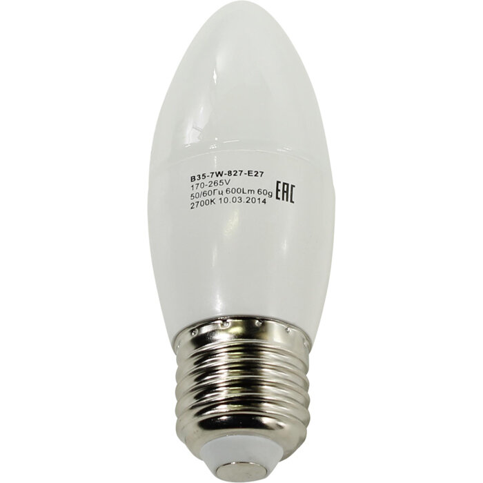 Лампа светодиодная ЭРА LED B35-7W-827-E27 (диод, свеча, 7Вт, тепл, E27)