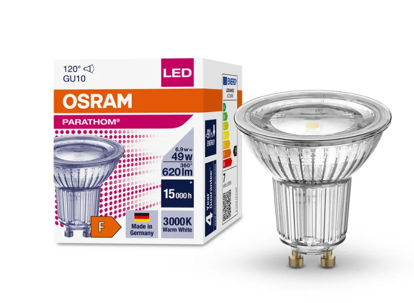 Лампочка светодиодная Osram Parathom PAR16, 620лм, 6,9Вт, 3000К, теплый свет, GU10, PAR16, софит