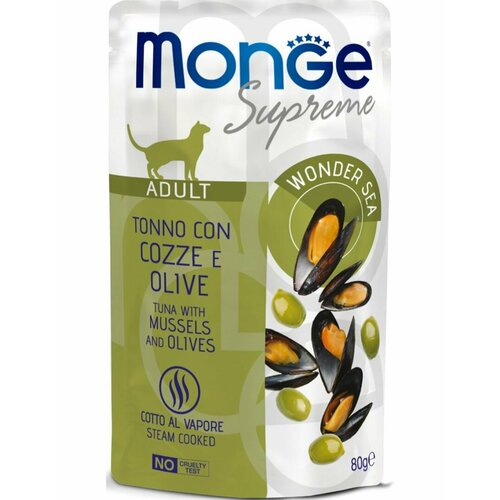 Влажный корм для кошек Monge Supreme Adult cat Мидии с оливками 80 г