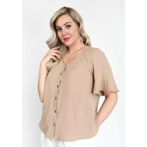 Блуза  Gala Grosso, свободный силуэт, однотонная, размер 56, бежевый, коричневый