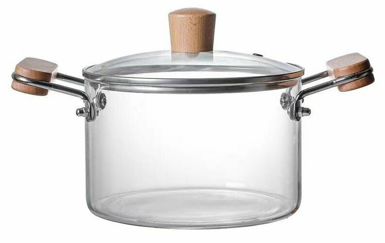 фото Кастрюля стеклянная прозрачная 3 л круглая с крышкой