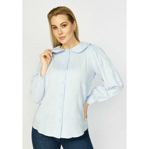 Блуза  Vivienne Mare, прямой силуэт, длинный рукав, однотонная, размер 50-52, голубой