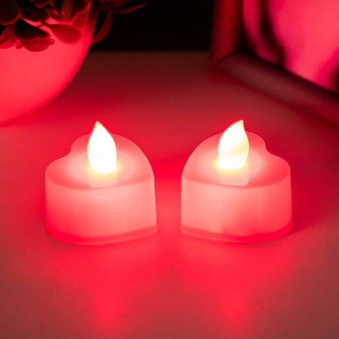Ночник "Сердце свеча" LED 1Вт от батареек 3хLR44 красный 3,5х4х2см - фотография № 3