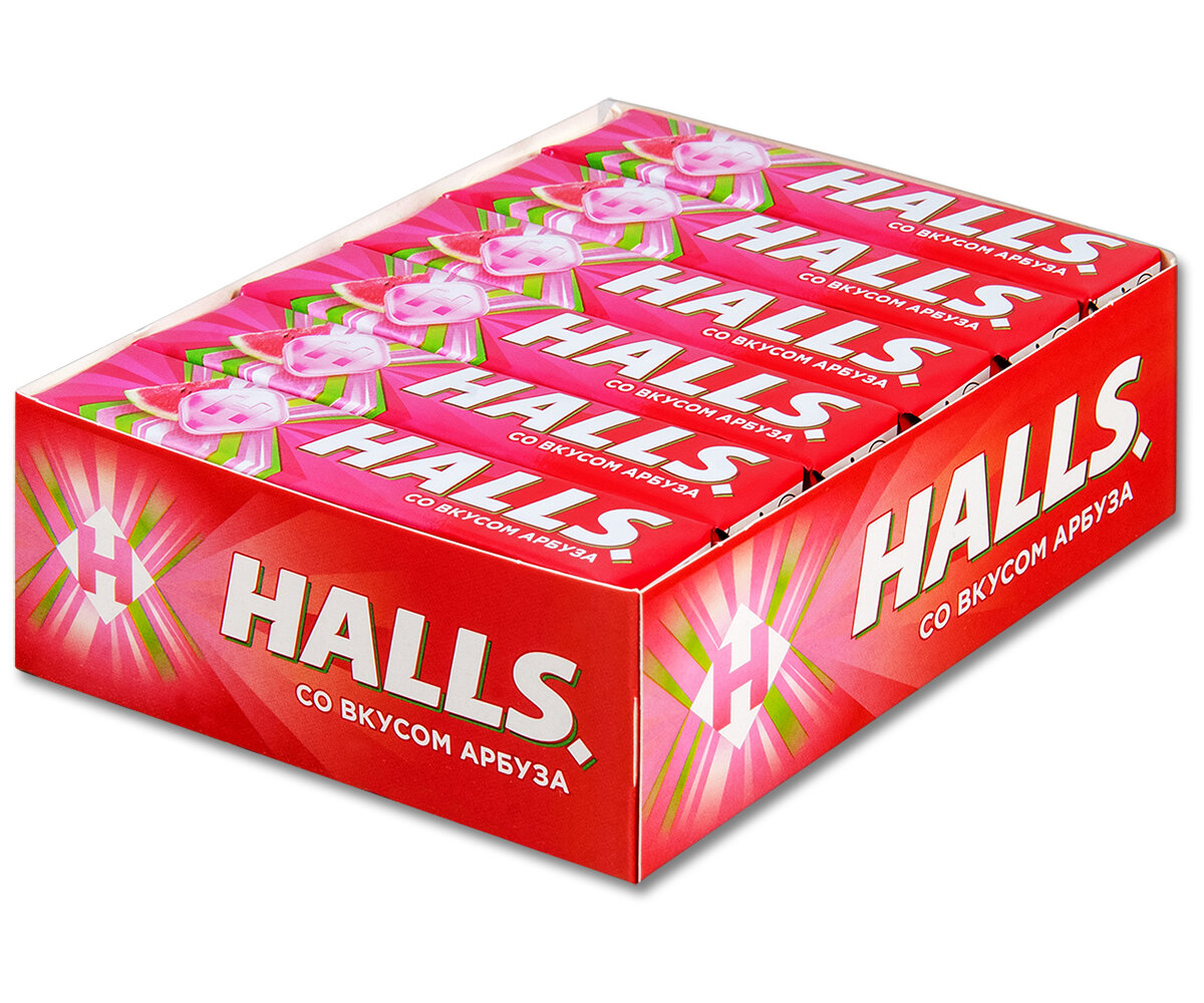 Леденцы конфеты для горла Halls Холс Арбуз, 25 г, 12 шт.
