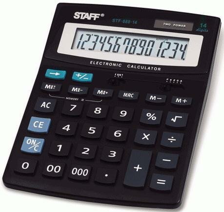 Калькулятор настольный STAFF STF-888-14 (200х150 мм) 14 разрядов двойное питание 250182