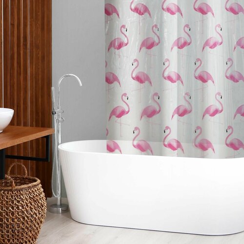 Штора для ванной комнаты Фламинго, с люверсами, 180х180 см, PEVA