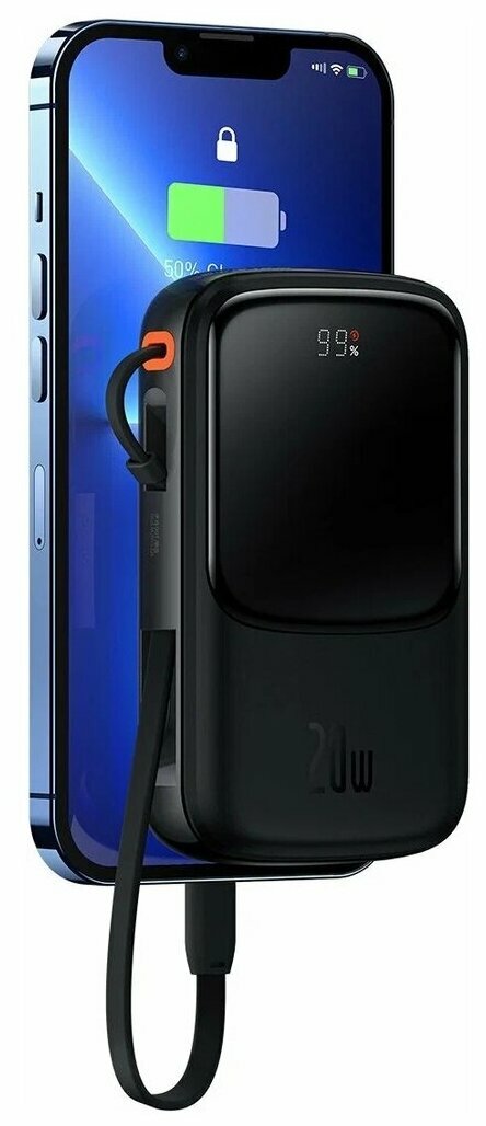 Внешний аккумулятор повербанк Baseus Qpow Pro Power Bank 10000mAh 20W iP Black cable Type-C 3A 0.3m PPQD020001 — фото 14