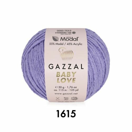 Пряжа Gazzal Baby Love сиреневый (1615), 55%модал/45%акрил, 115м, 50г, 2шт