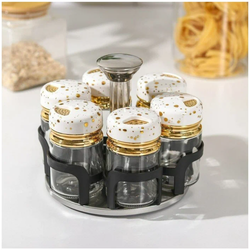 Набор из стекла для специй Карусель | Spice Carousel | цвет белый под мрамор, 6 шт