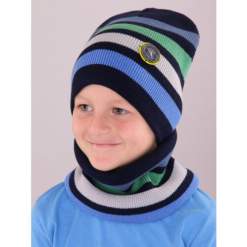 фото Шапка бини поляярик, размер 52-54, синий, серый