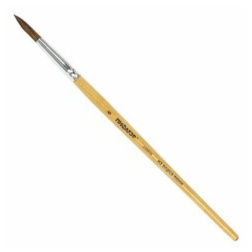 Кисть пифагор, пони, круглая, № 6, деревянная лакированная ручка, колпачок, пакет с подвесом, 200835