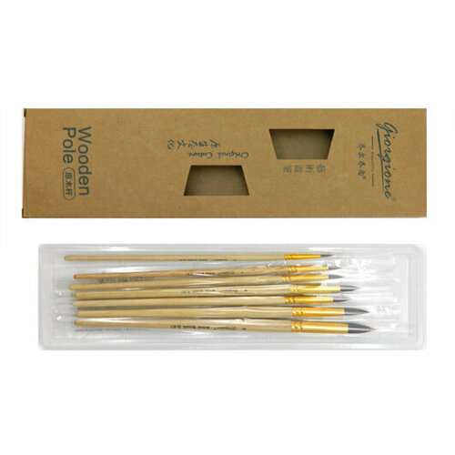 Giorgione Кисти набор 7 шт. Синтетика QR-35 Круглые (№0, 1, 2, 3, 4, 5, 6) удлиненная ручка