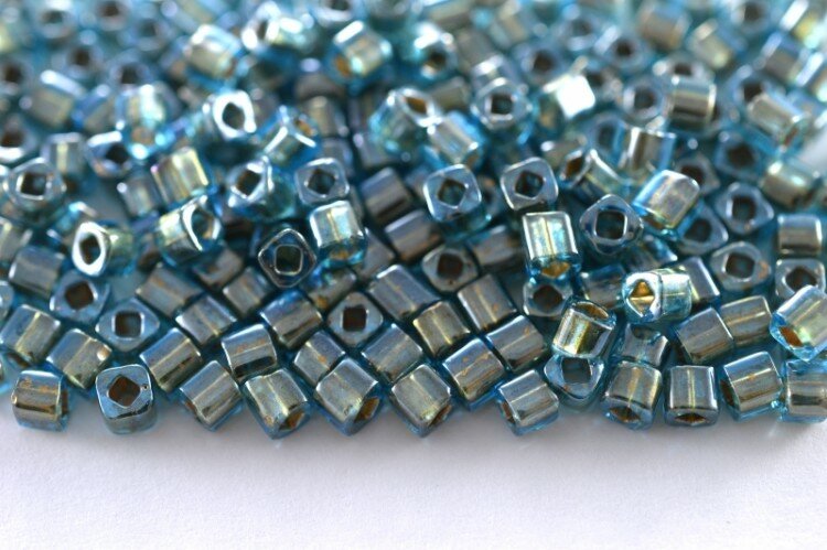 Бисер японский TOHO Cube кубический 3мм #0990 морская вода, золотая линия внутри, 5 грамм