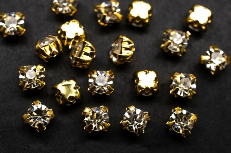 Шатоны 4,7мм пришивные в оправе, цвет хрусталь/золото, стекло/латунь, 62-058, 20шт