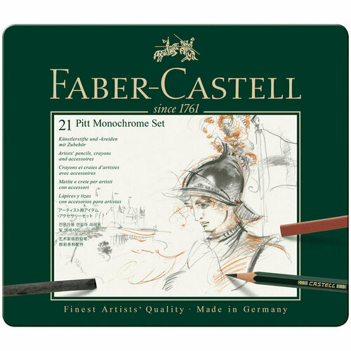 набор чернографитных простых карандашей faber castell pitt graphite 19 предметов метал коробка 112973 Набор художественных изделий Faber-Castell Pitt Monochrome, 21 предмет, метал. коробка, 285944