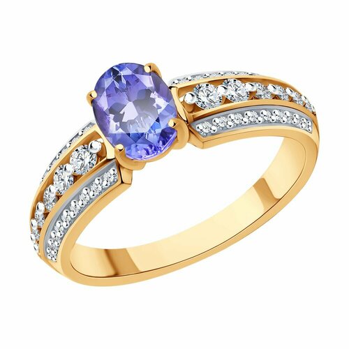 фото Кольцо, золото, 585 проба, танзанит, бриллиант, размер 18 diamant-online