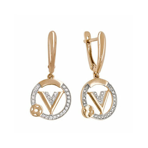 Серьги золото, 585 проба, фианит, длина 3 см