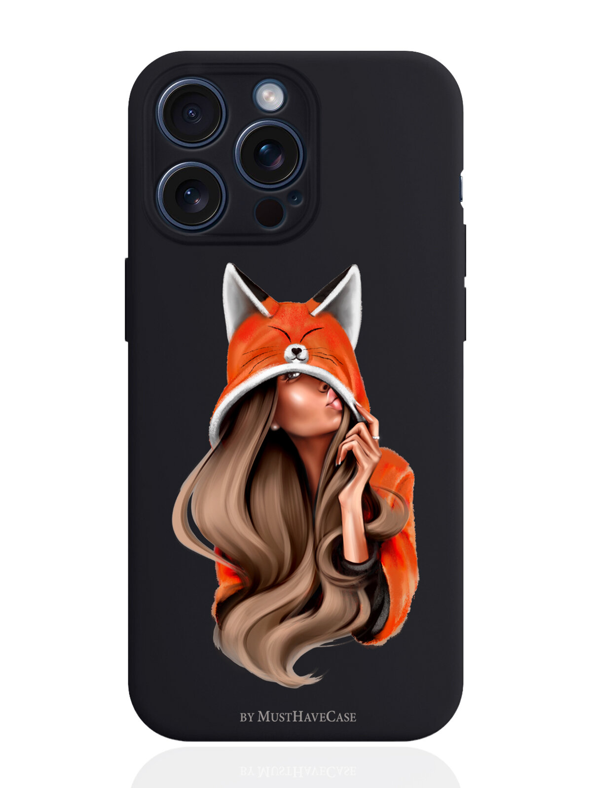 Чехол для смартфона iPhone 15 Pro Max черный силиконовый Foxy Girl/ Лисичка