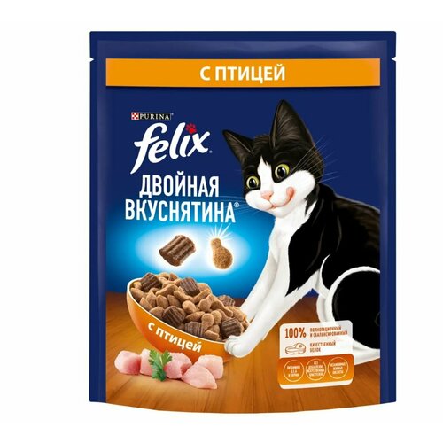 Felix сухой корм для взрослых кошек, с птицей Двойная вкуснятина, 200 г, 3 шт