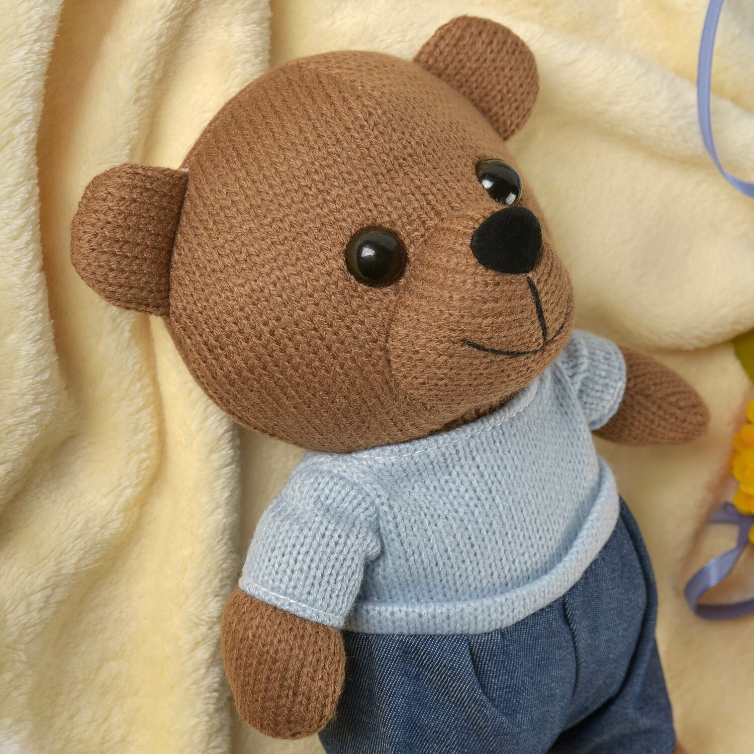 Игрушка мягкая Abtoys Knitted Мишка мальчик вязаный в джинсах и свитере 25 см - фото №7