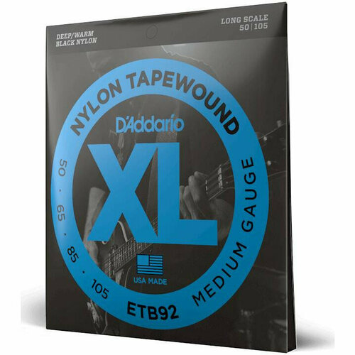 D Addario Etb92sl струны для бас гитары, 50-105, Super Long Scale, в плоской оплётке, чёрный нейлон