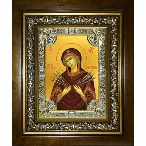Икона Божьей Матери Семистрельная, 18x24 см, со стразами, в деревянном киоте, арт вк-3189