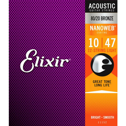 Elixir 11152 Nanoweb ANTI-RUST Light Струны для 12-ти струнной гитары струны для 12 струнной гитары мозеръ 12ap10 10 47