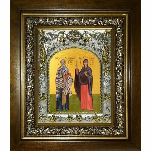 Икона Киприан и Иустина, 14x18 см, в деревянном киоте 20х24 см, арт вк-5691