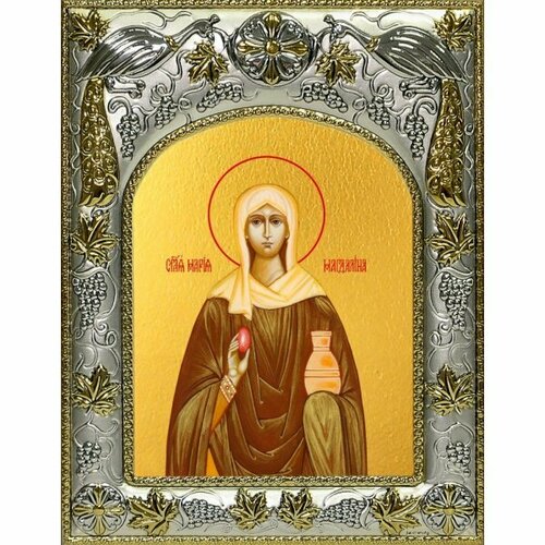 Икона Мария Магдалина, 14x18 в серебряном окладе, арт вк-4754 икона мария вифанская 14x18 в серебряном окладе арт вк 4748