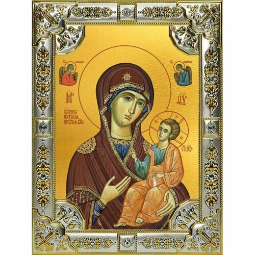 Икона Божьей Матери Иверская серебро 18 х 24 со стразами, арт вк-3134