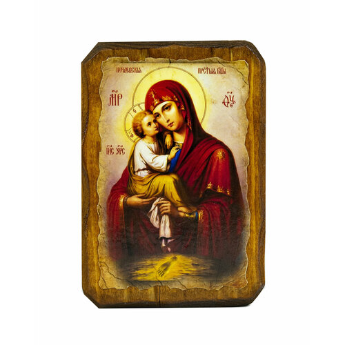 Икона под старину на состаренном дереве Пресвятая Богородица Почаевская 10х7 см икона почаевская божией матери размер 14 х 19 см