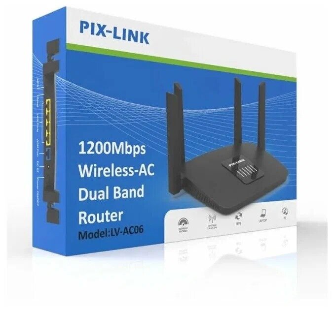WIFI Роутер / Двухдиапазонный Роутер WiFi PIX-LINK LV-AC06 до 1200 Мбит/с. black Гигабитный/ Усилитель Pix-Link LV-AC06 Wireless Wi-Fi